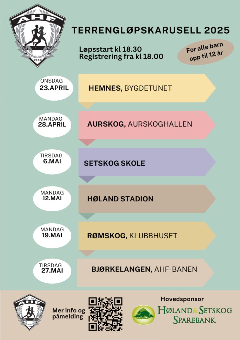 Husk løp i dag, tirsdag 6. mai. Møt på stadion fra 1800.